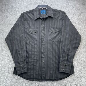 Wrangler Pearl Snap Shirt Mens Large Black Stripe Gold Foil Thread Long Sleeve